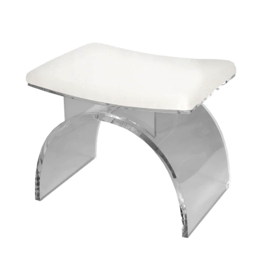 Lucite Arched Stool Base with Cushion in Various Colors