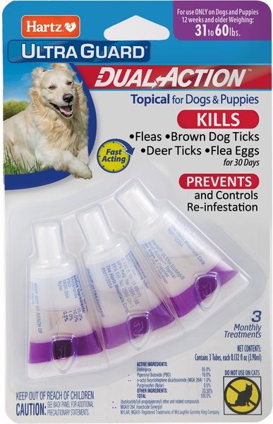 Hartz UltraGuard Dual Action Flea and Tick Spot Treatment for Dogs， 31-60 lbs