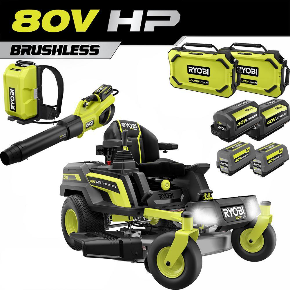 RYOBI 42 in. 80-Volt HP Brushless Battery Electric Cordless Zero Turn Mower Blower Backpack Battery - Batteries and Chargers RYRM8021-2X