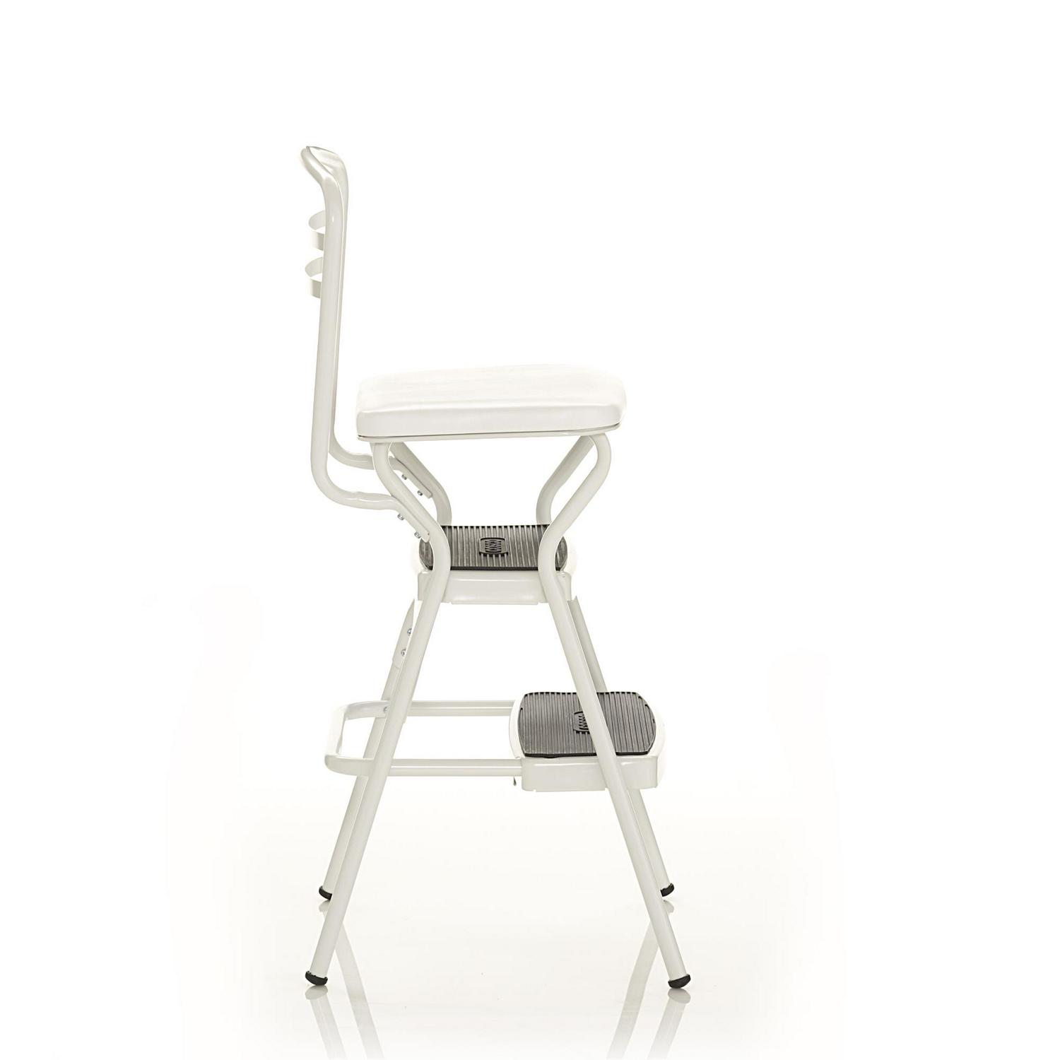 COSCO Stylaire Retro Chair + Step Stool with flip-up seat (white， one pack)