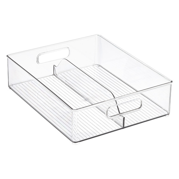 iDesign Linus Clear Divided Stackable Bins with Handles