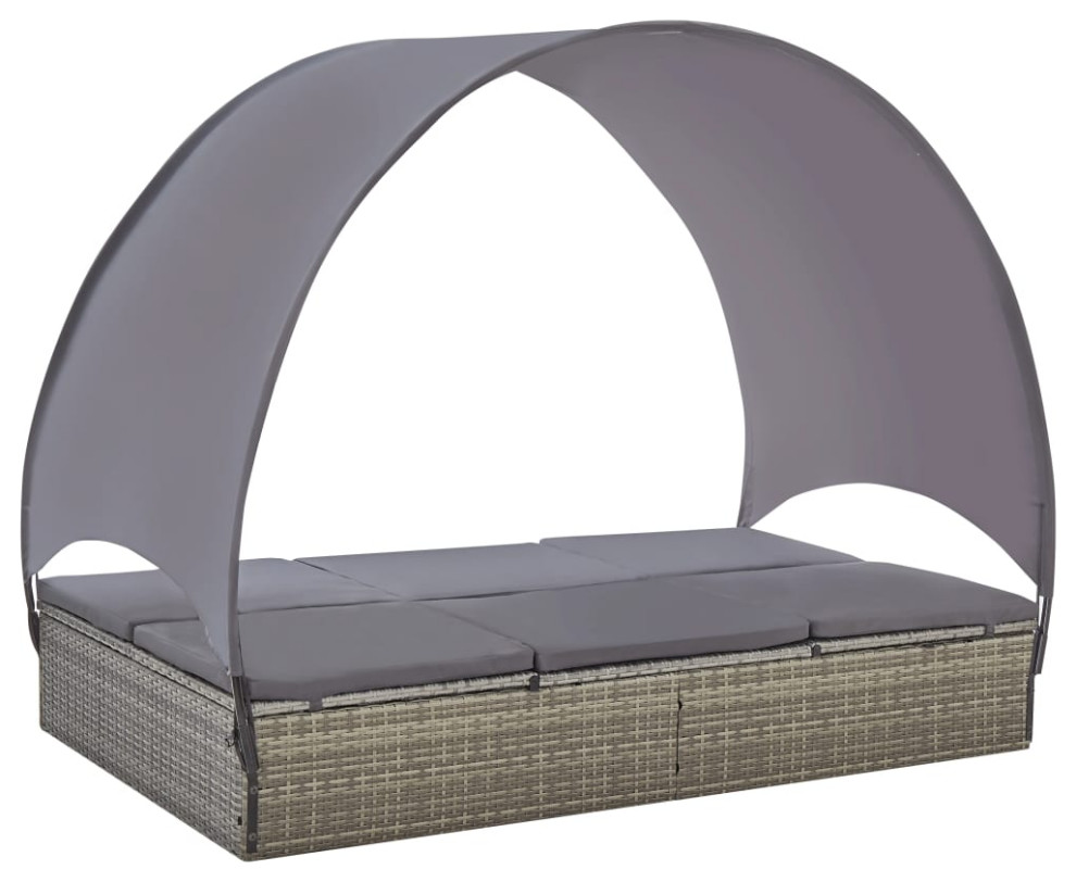 vidaXL Double Sun Lounger Patio Rattan Daybed with Canopy Poly Rattan Gray   Tropical   Outdoor Chaise Lounges   by vidaXL LLC  Houzz