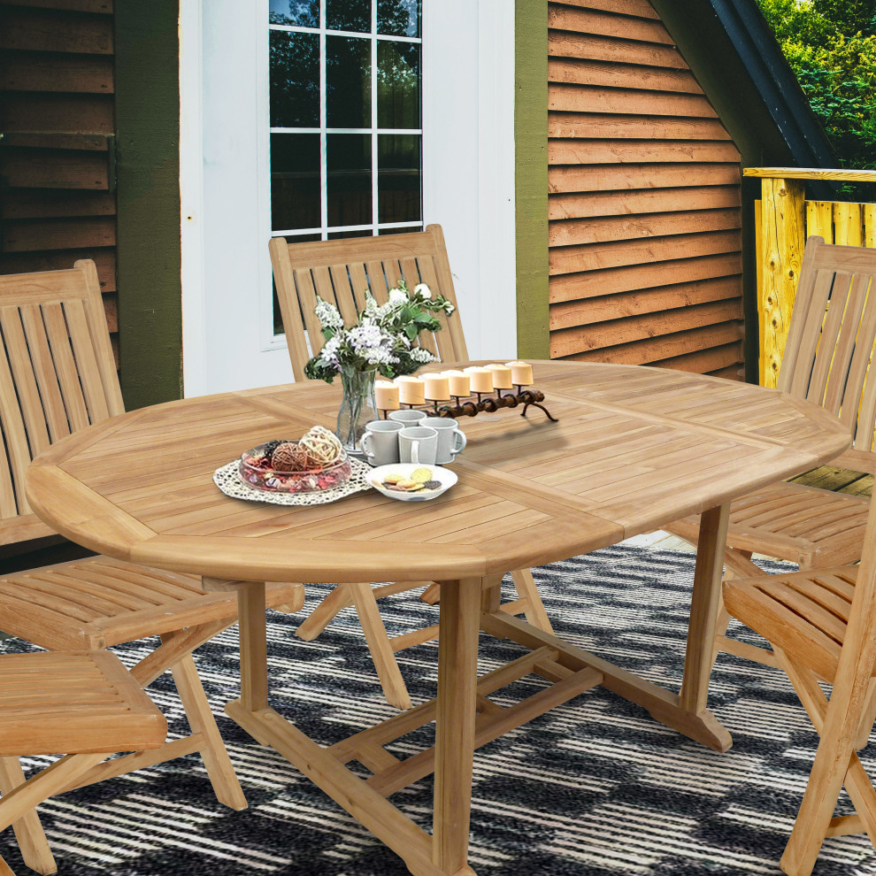 Seven Seas Teak Round to Oval Outdoor Patio Extension Table   Transitional   Outdoor Dining Tables   by Chic Teak  Houzz