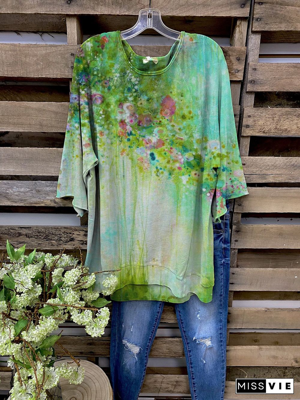 Green Field Ombre/tie-Dye Half Sleeve Pastoral T-shirt