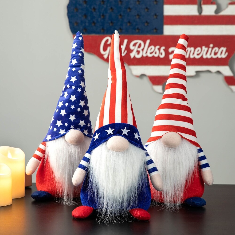 Glitzhome Set of 3 Fabric Patriotic Americana Gnomes Figurine Table Decor