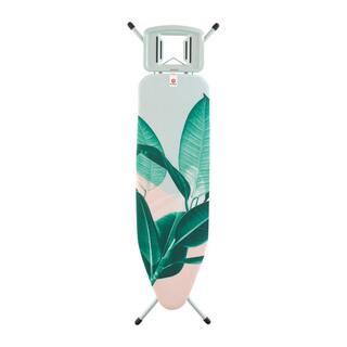 Brabantia Ironing Board B with Solid Steam Iron Rest Tropical Leaves Cover and Mint Frame 118364