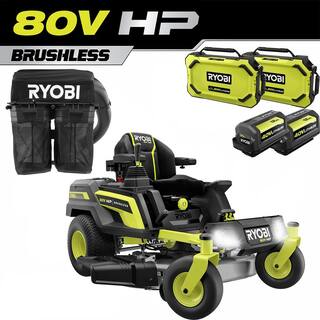 RYOBI 80V HP Brushless 42 in. Battery Electric Cordless Zero Turn Mower with Bagger (2) 80V 10 Ah (2) 12 Ah 40V Batteries RYRM8021-1A