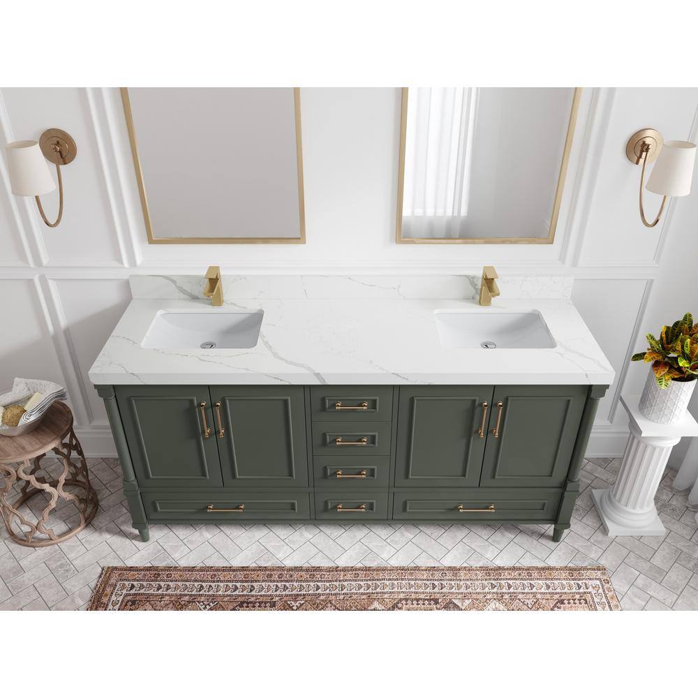 Willow Collections Hudson 72 in. W x 22 in. D x 36 in. H Double Sink Bath Vanity in Pewter Green with 2 in. Calacatta Quartz Top HDSN_PGN_CA_LZ_72