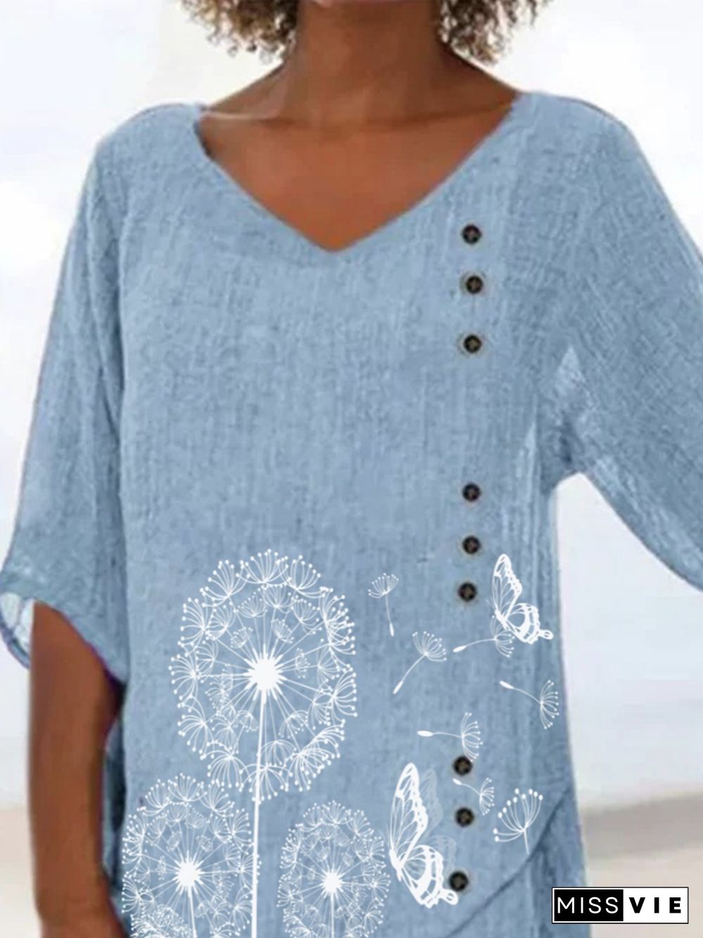 Dandelion V Neck 3/4 Sleeve Plus Size Casual Tops