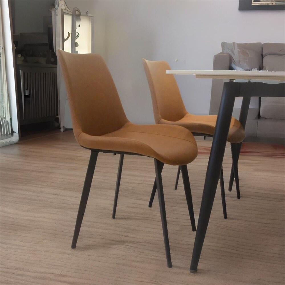 Upholstered PU Leather Dining Chair with Metal Legs（Set of 2）   N/A