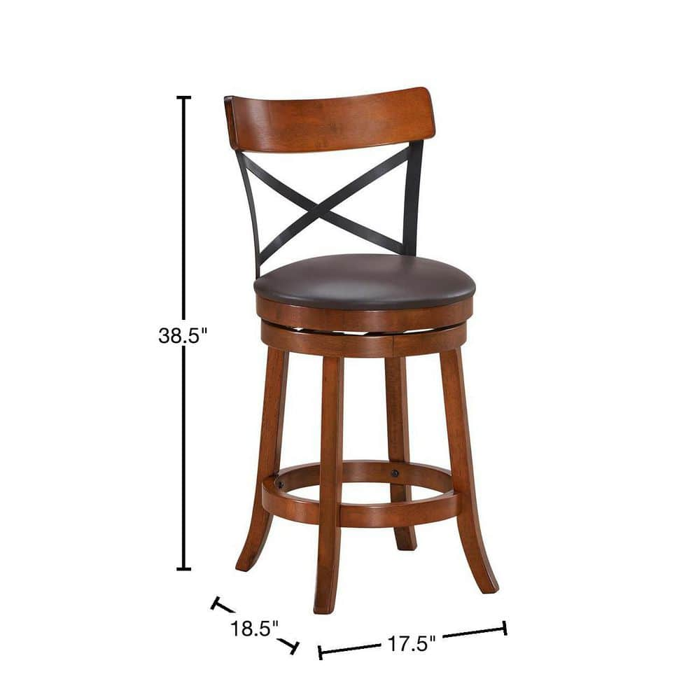 Costway Patio 38.5 in. Brown Bar Stools Dining Bar Chairs with Rubber Wood Legs (Set of 2) HW67488-24