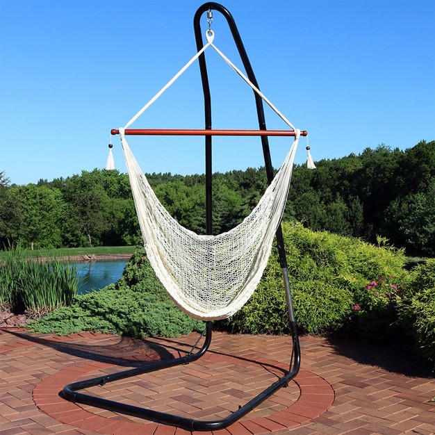 Sunnydaze Cabo Style Extra Large Hanging Rope Hammock Chair Swing With Stand 300 Lb Weight Capacity Cream