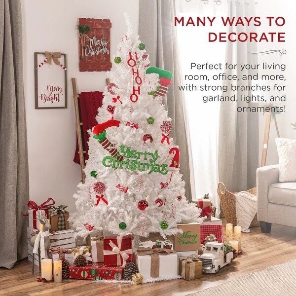 White Artificial Pine Christmas Tree with Tips，Foldable Metal Base