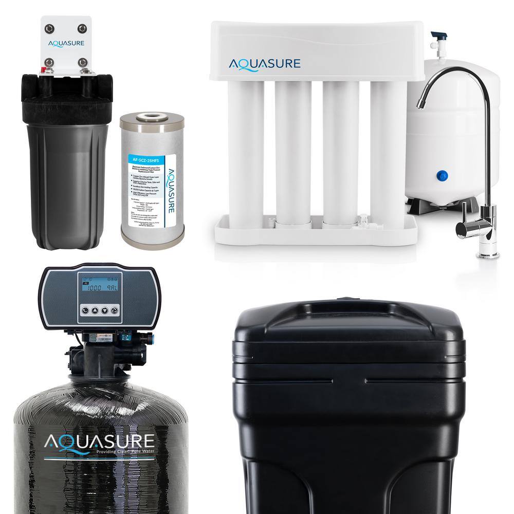 AQUASURE Whole House Filtration with 64000 Grain Water Softener Reverse Osmosis System and Sediment-GAC Pre-filter AS-WHF64D