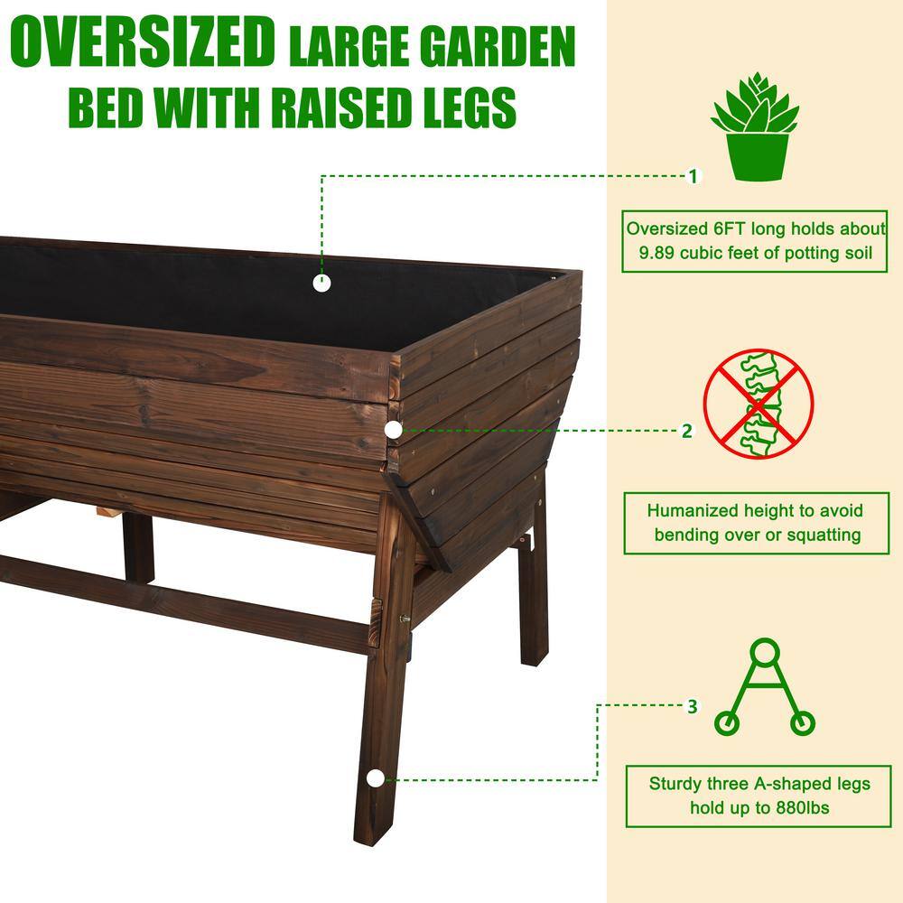VEIKOUS 70 in. L Carbonized Oversized Wooden Raised Garden Bed With Funnel Design and Liner PG0102-05RT-2