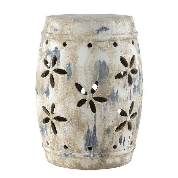 SAFAVIEH Ilia Floral Concrete Indoor/Outdoor Antique Cream Garden Stool