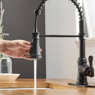 BWE Single-Handle Pull-Down Sprayer 3 Spray High Arc Kitchen Faucet With Deck Plate in Matte Black A-94553-Black