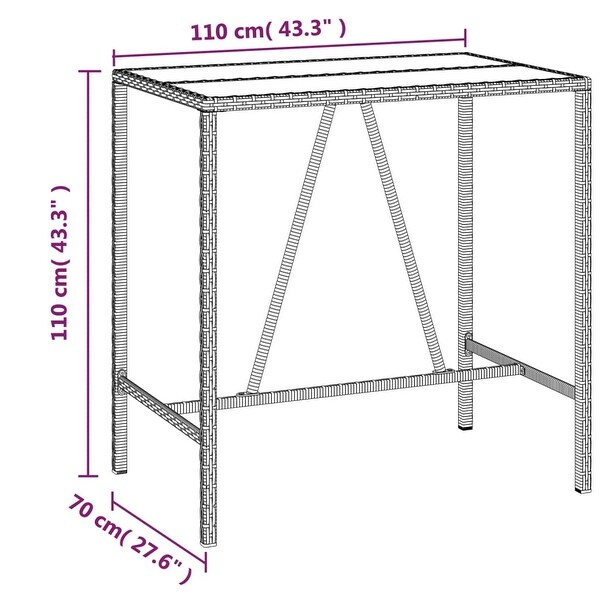 vidaXL Bar Table with Glass Top multisize and color Poly Rattan