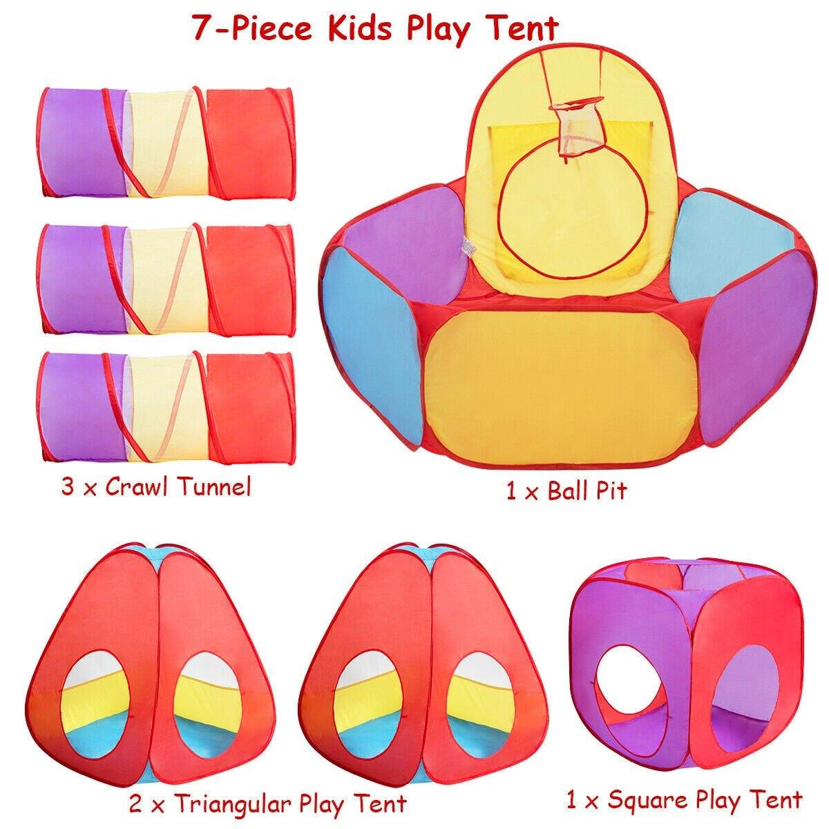 7pc Kids Play Tent, Ball Pit & Tunnels