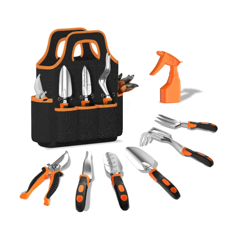 9 Pieces Aluminium oy Garden Tools Kit With Hand Trowel Garden Rake Tote and Spade Tools