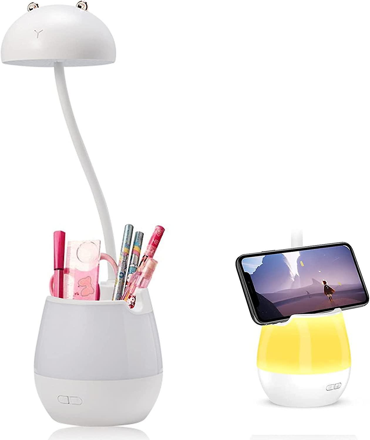 2 in 1 LED Desk Lamp + Night Light， 5 Brightness Levels， Rechargeable Reading Lamp with Pen Holder a