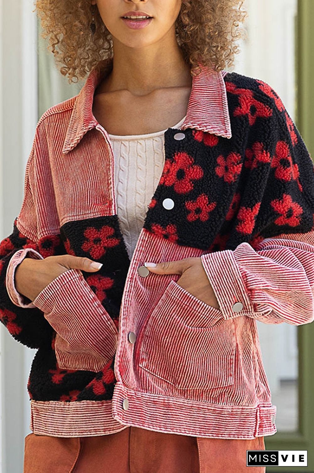 Daisy Print Patchwork Corduroy Jacket