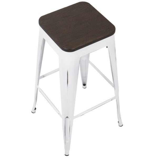 Carbon Loft Samira 30-inch Industrial Barstool with Vintage White Frame and Espresso Wood