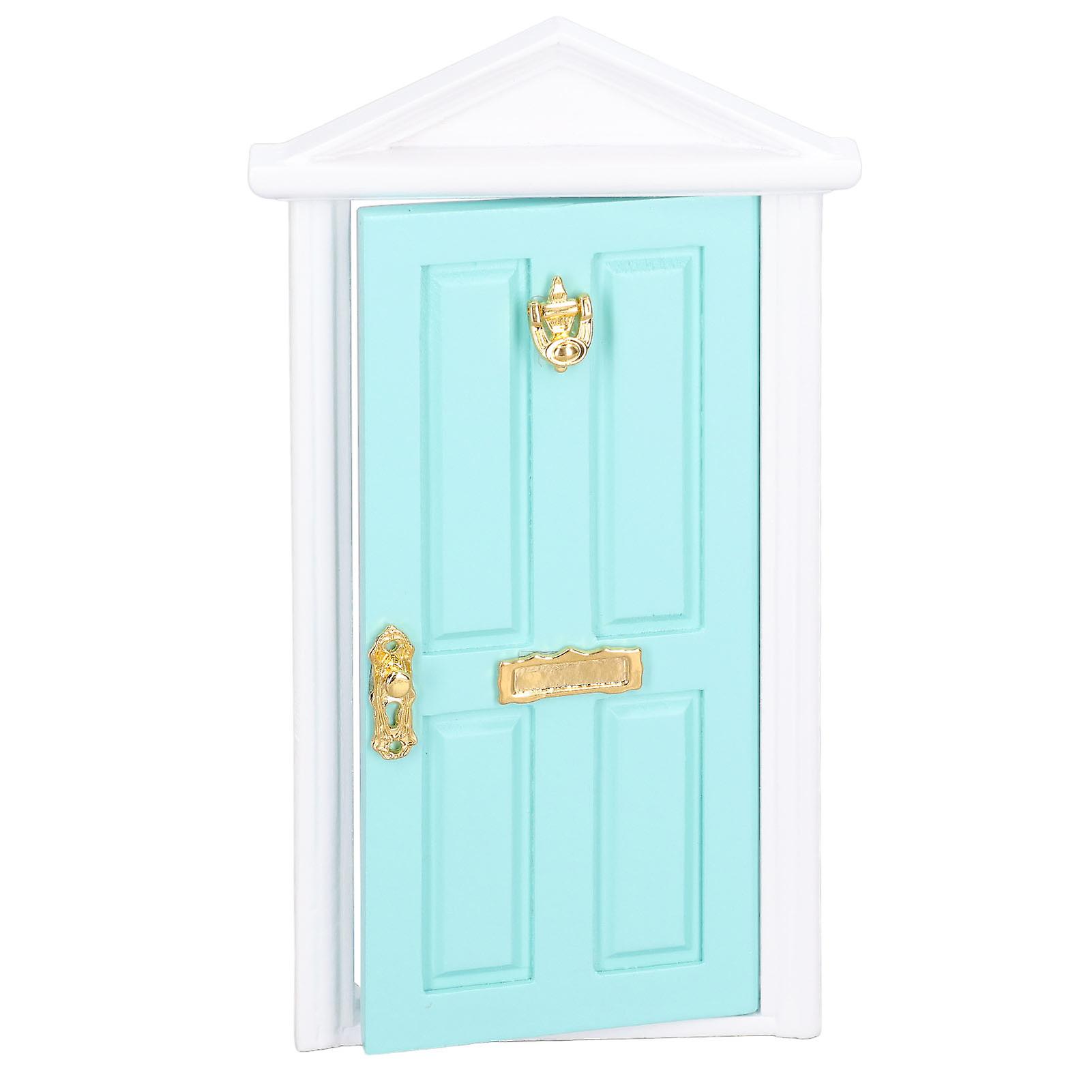 Mini Wooden Door Bright Color Vivid Details Smoother Edge Dollhouse Miniature Fairy Door for 1:12 Doll House GiftsMint Green