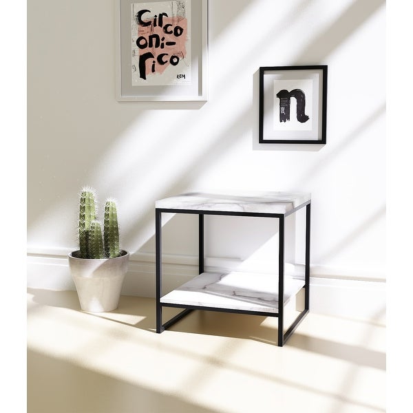 Roomfitters 2 Tier White Faux Marble Print End Table