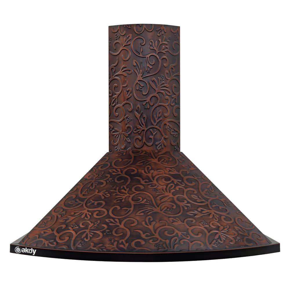 AKDY 30 in Convertible Wall Mount in Embossed Copper Vine Design Kitchen Range Hood with Lights