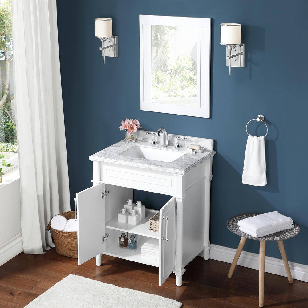 Home Decorators Collection Aberdeen 30 in. x 22 in. D x 34.5 in. H Bath Vanity in White with White Carrara Marble Top Aberdeen 30W