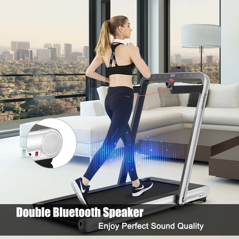 2 in 1 4.75HP Folding Treadmill, Under Desk Electric Treadmill, Portable Running Machine with APP Control, LED Touch Screen, Bluetooth Speaker