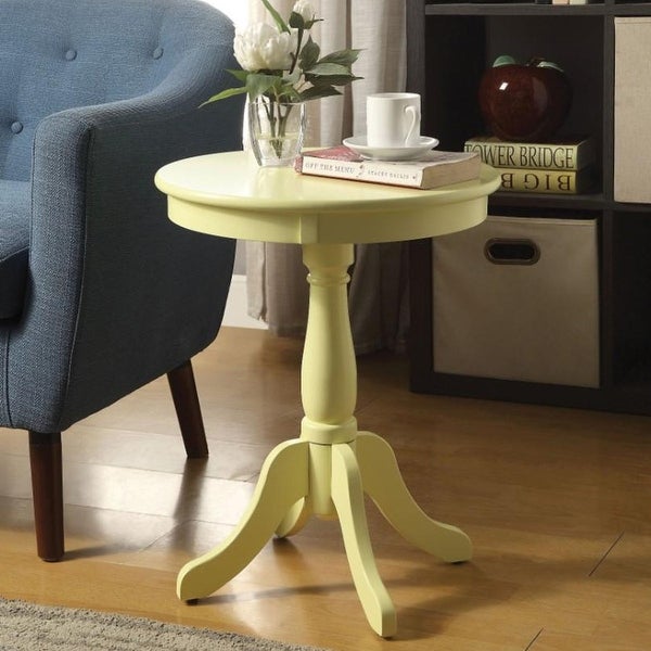 Traditional Style Wooden Round Side Table with Turned Pedestal Base - 22 H x 18 W x 18 L Inches