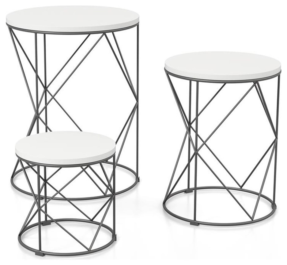 Bowery Hill Contemporary Wood 3 Piece Nesting Tables in White   Industrial   Coffee Table Sets   by Homesquare  Houzz