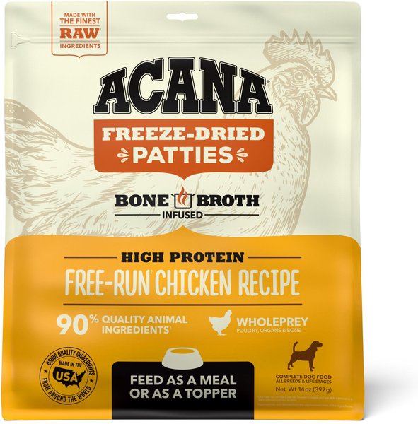 ACANA Chicken Recipe Patties Grain-Free Freeze Dried Dog Food and Topper， 14-oz bag