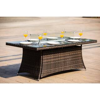 moda furnishings Wesley Brown Frame Rectangle Wicker Outdoor Dinning Fire Pit Table MOG-1106R-Table