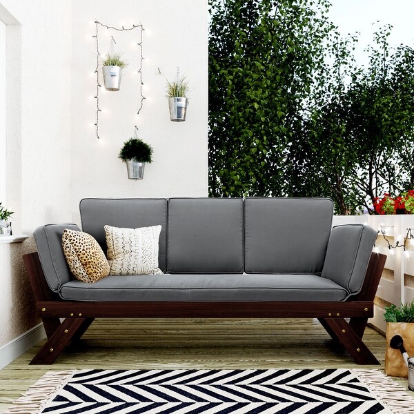 Outdoor Adjustable Wooden Daybed Sofa with Cushions