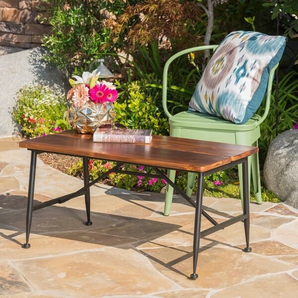 Outdoor industrial acacia wood+metal table，for graden and patio