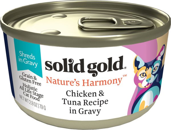 Solid Gold Nature's Harmony Chicken and Tuna Recipe in Gravy Grain-Free Wet Cat Food， 2.8-oz can， case of 12， 2 count