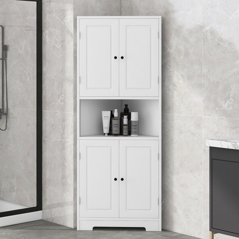 Corner Cabinet Bathroom Storage Cabinet with Doors and Adjustable Shelf