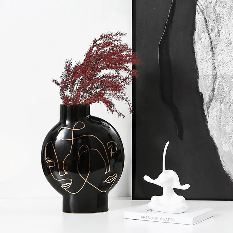 Black Hand Painted Vase-B Fa-D21103B