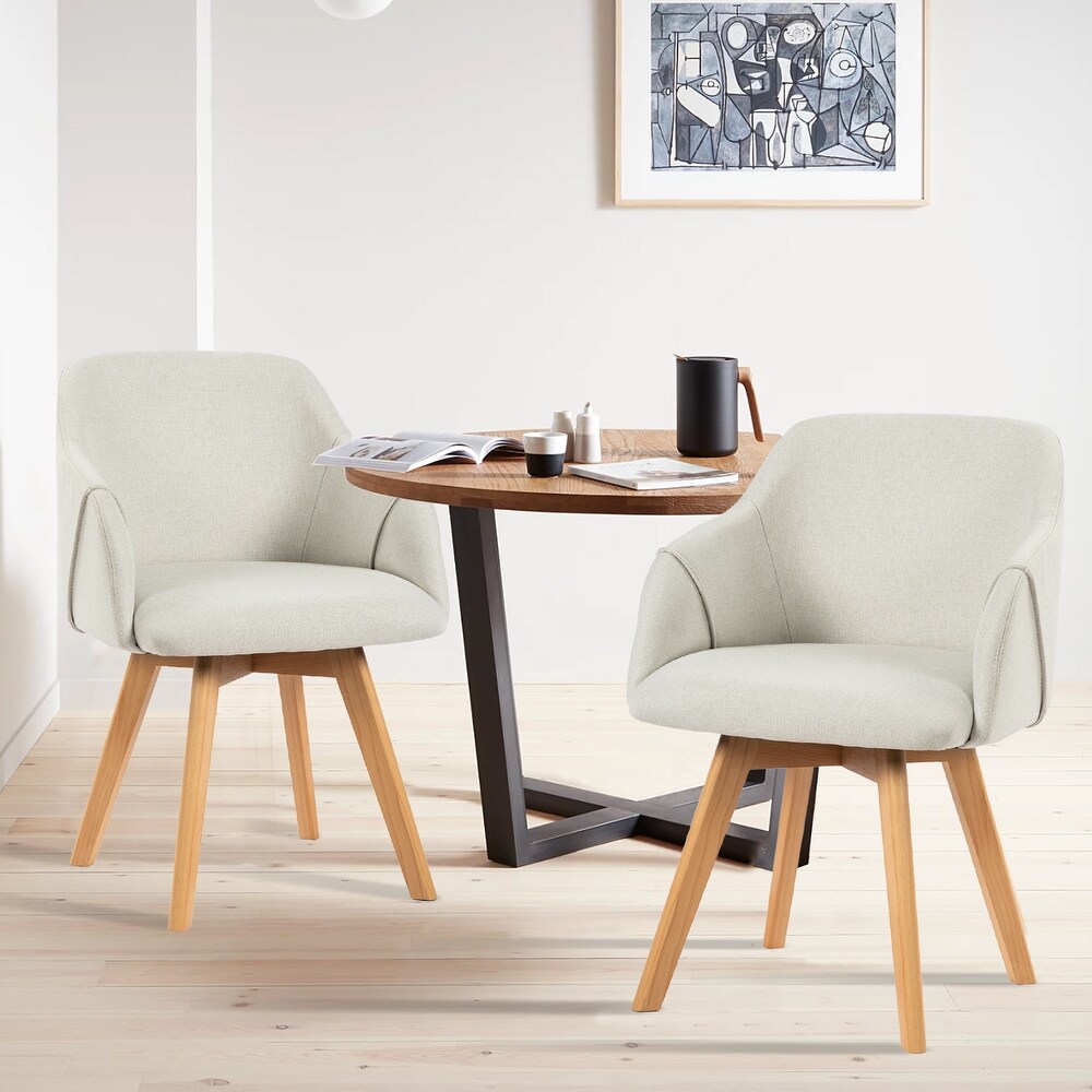 Linen Upholstered Swivel Dining Chair with Solid Wood Legs  Set of 2/4