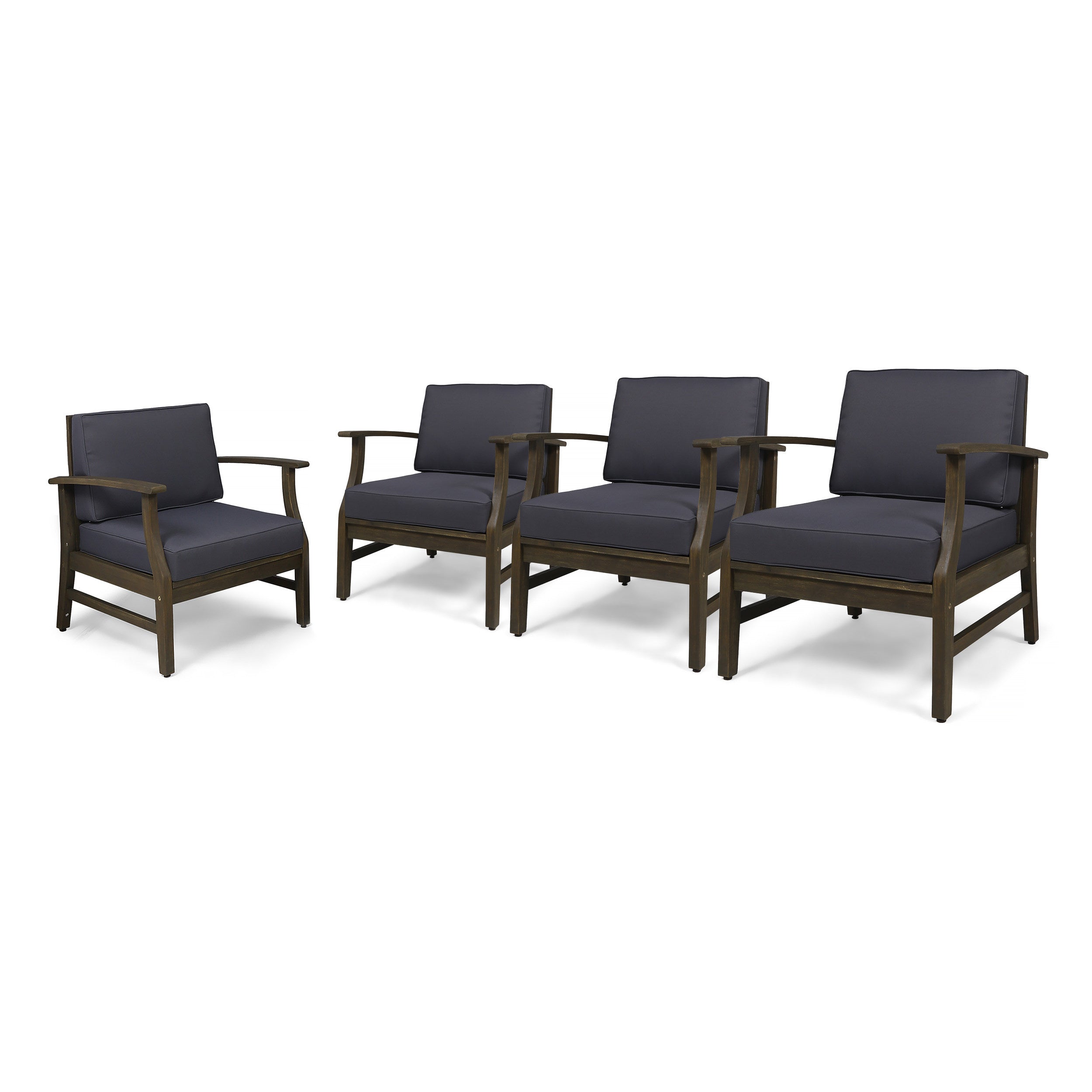 Simona Outdoor Acacia Wood Club Chairs with Cushions