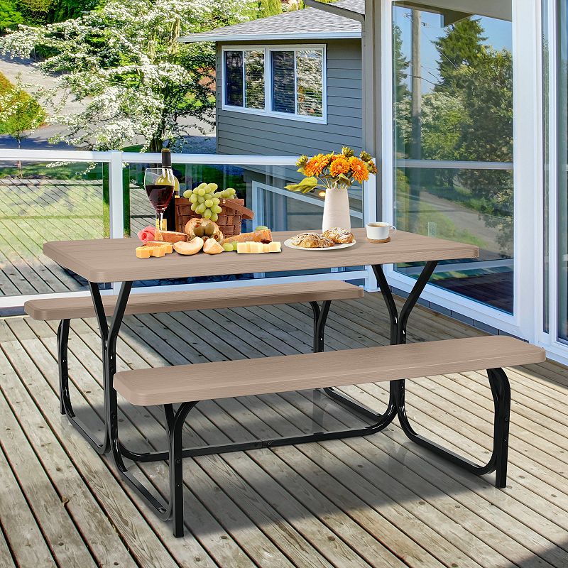 HDPE Outdoor Picnic Table Bench Set with Metal Base