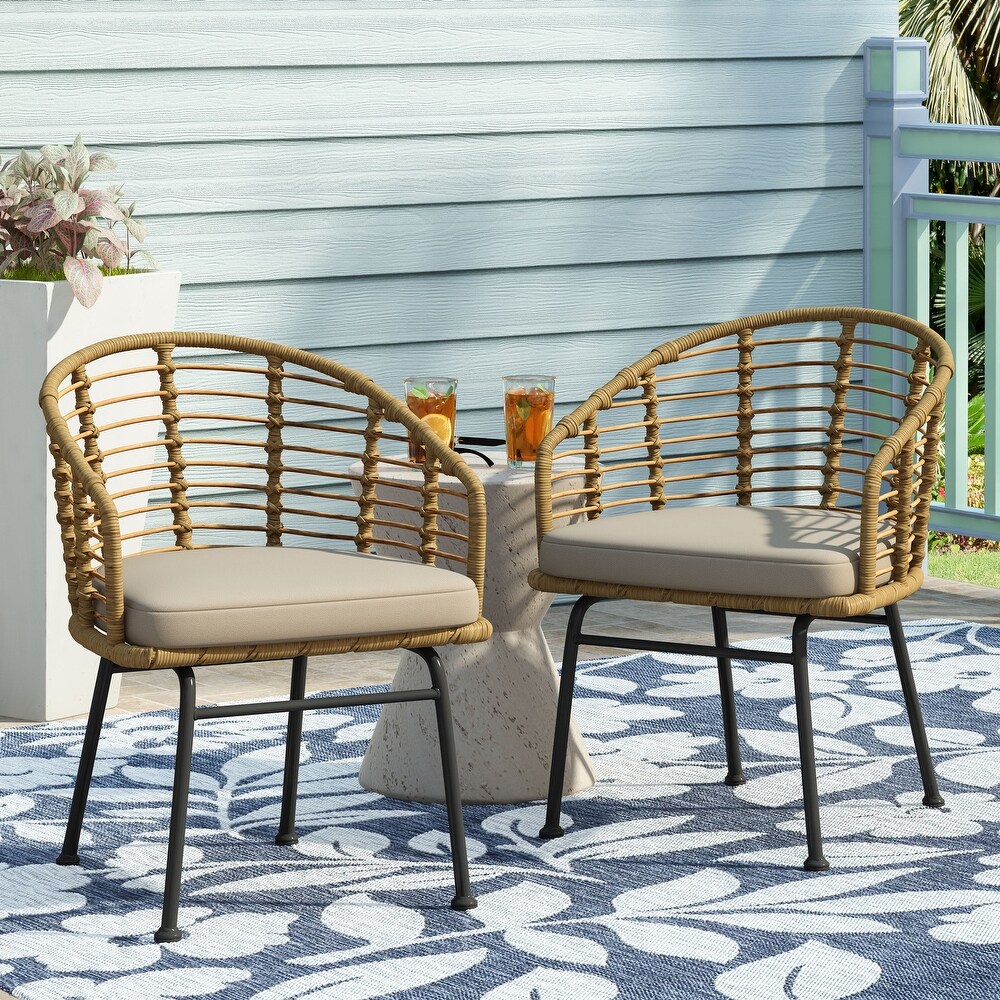 Randy Outdoor Wicker Chairs w/ Water resistant Cushions (Set of 2) by Christopher Knight Home