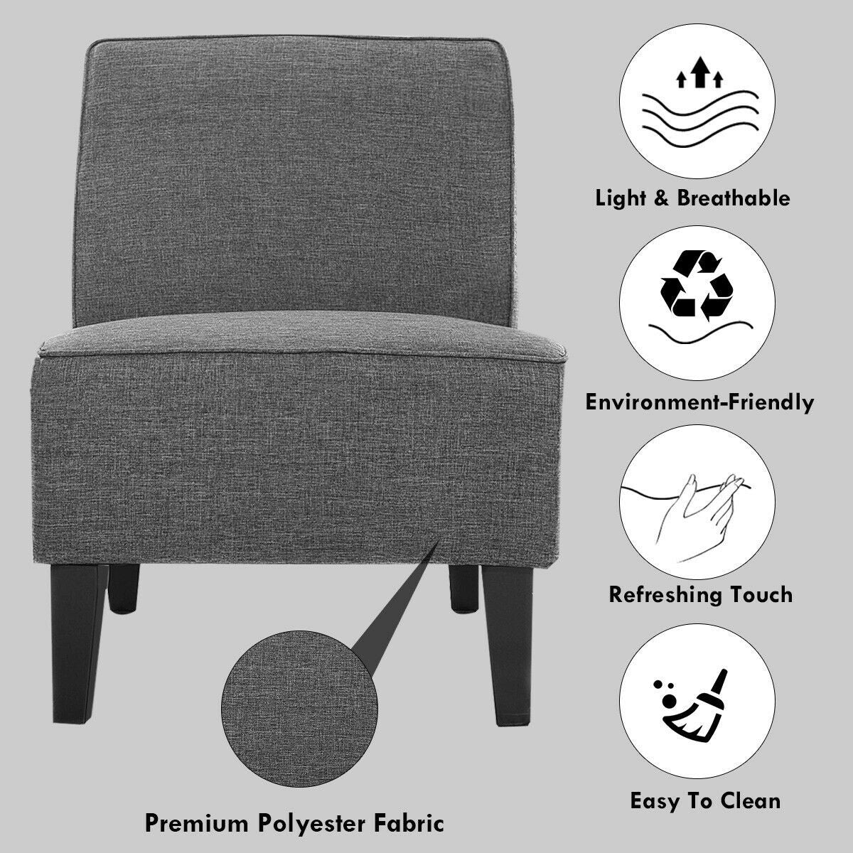 Thick Armless Accent Chair, Fabric Upholstered Slipper Chair