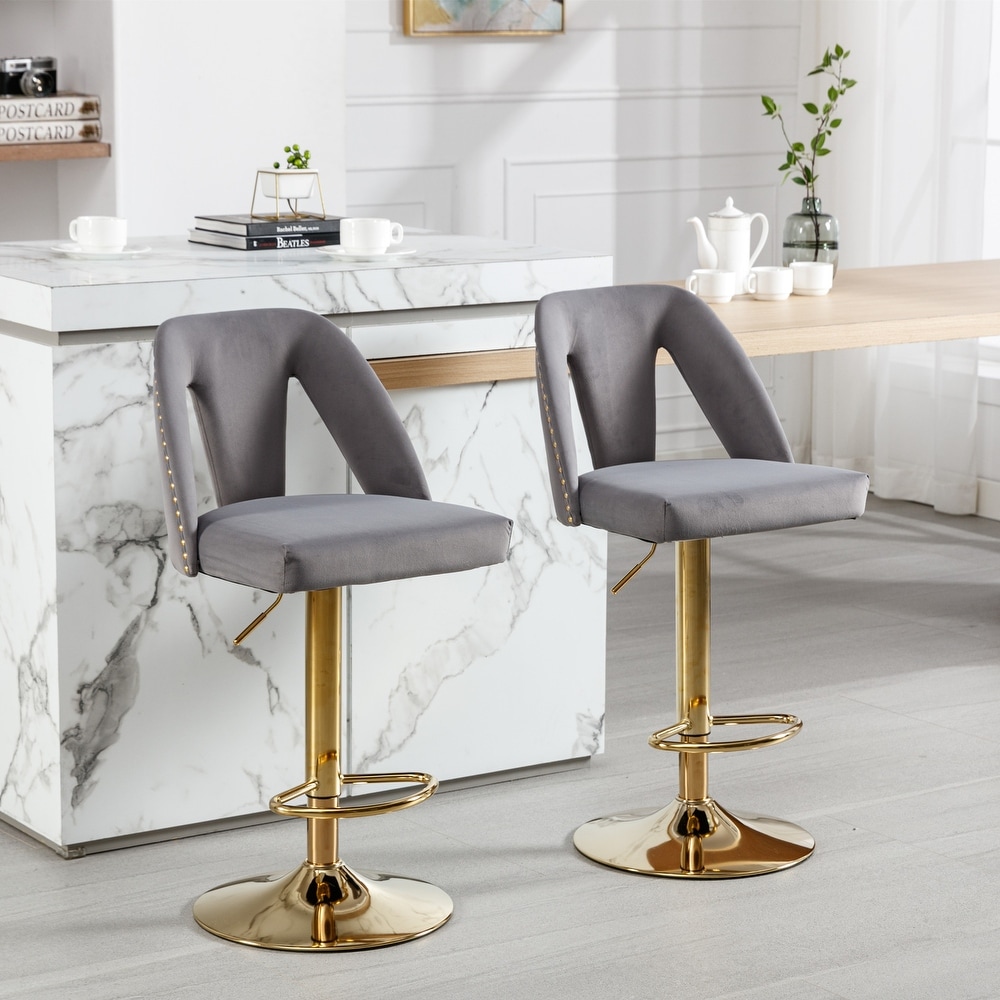 Stylish Velvet Bar Stool   360° Swivel   Adjustable Height 25 33 Inch