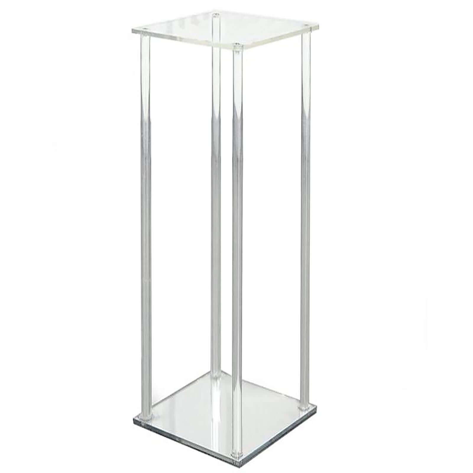 Clear Acrylic Floor Vase Flower Stand With Square Mirror Base, Wedding Column 32