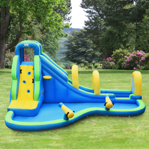 Kids Inflatable Bounce House with Slide Climbing Wall Splash Pool