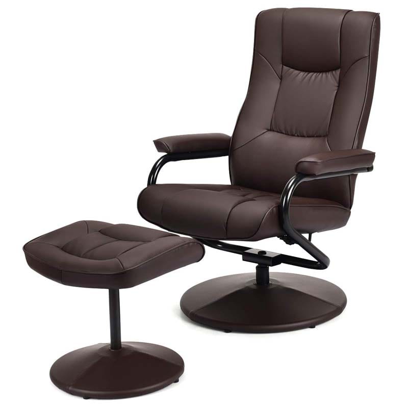 360 Degree Swivel Recliner Chair w/Ottoman & Footrest, PU Leather Lounge Chair Armchair for Living Room